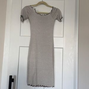 Caution To The Wind Striped Bodycon Midi Dress Lettuce Edge Black White